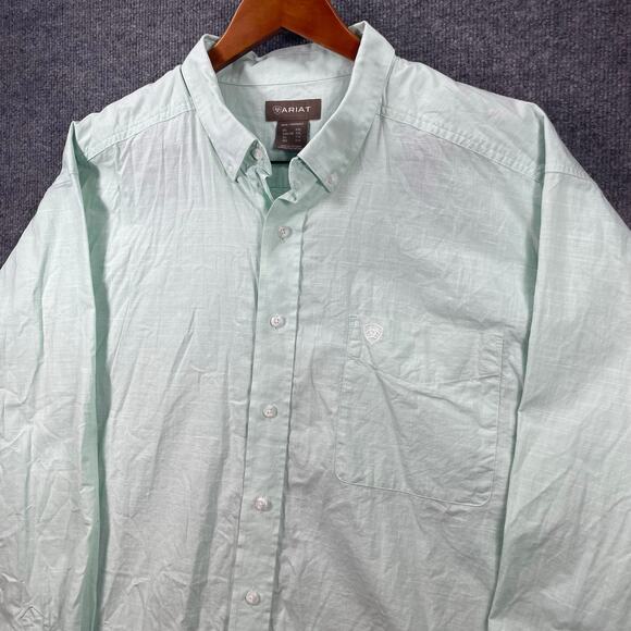 Ariat Solid Slub Classic Dress Shirt Men's XXL Green Button Down Long Sleeve - Picture 2 of 13